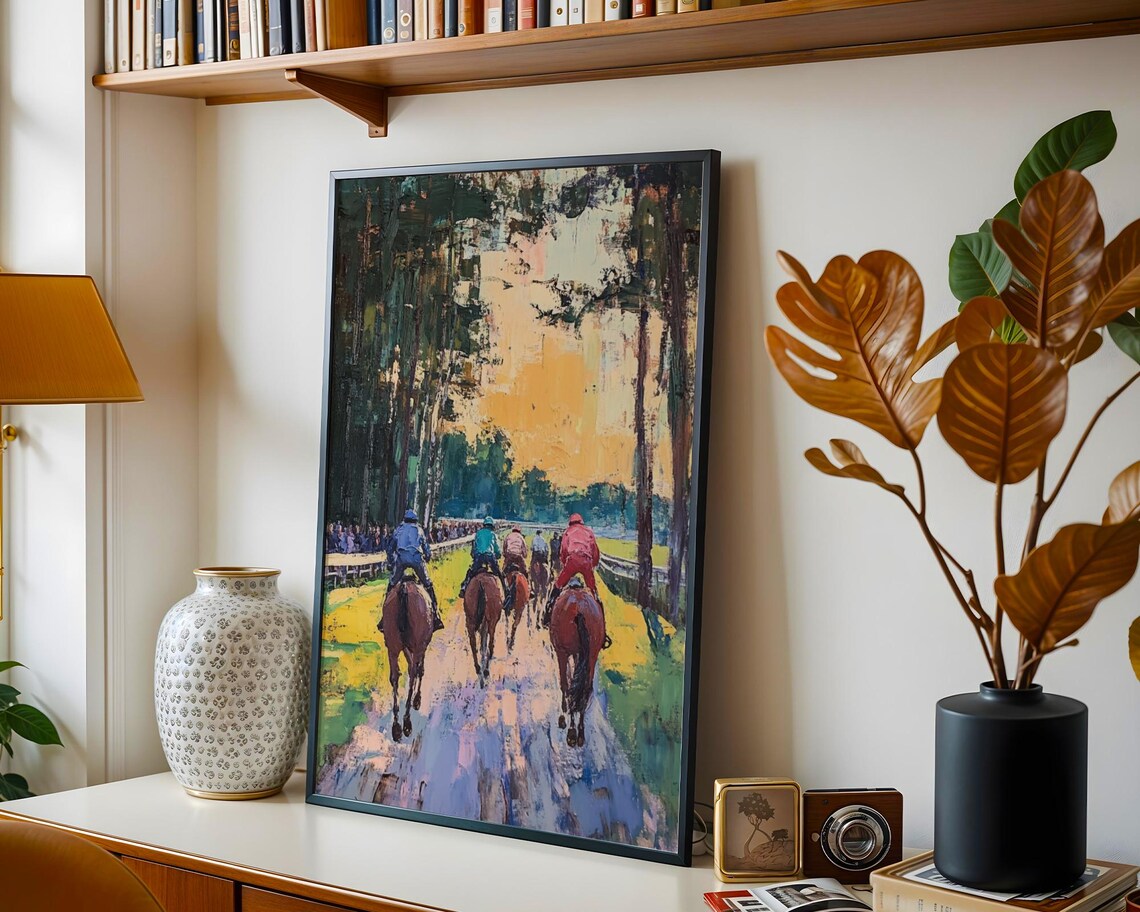 Horse Racing Jockeys Sunset Track Impressionist Equestrian Sport Poster - Image 3