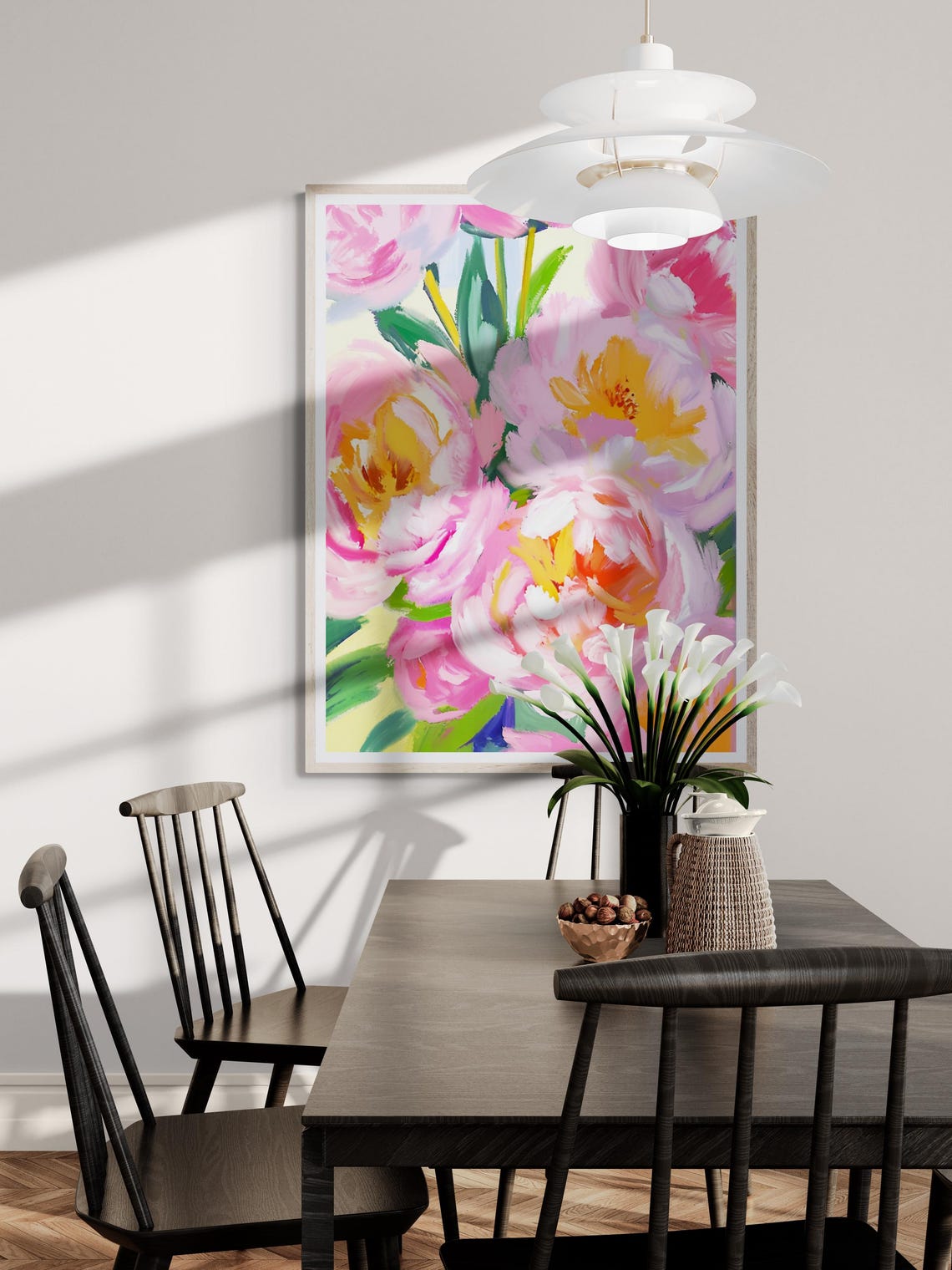 Blush Pink Peony Blooms Close Up Bold Floral Painting Wall Art Poster - Image 3
