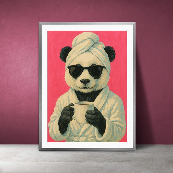 Funny Panda Coffee Print Pop Art Animal Illustration Instant