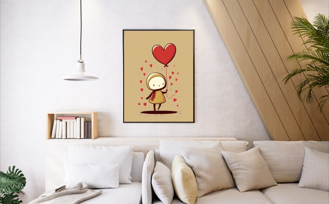 Heart Balloon Cute Girl Valentine Red Kawaii Love Card Poster - Image 3