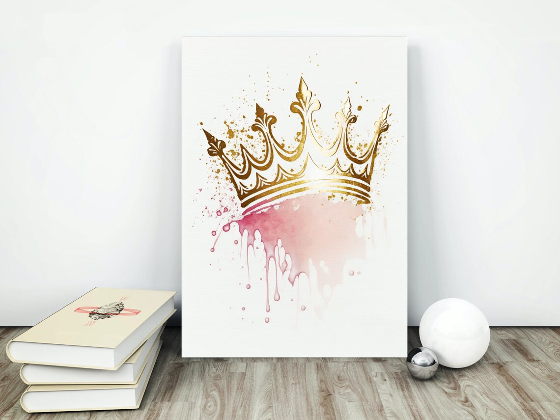 Pink Gold Watercolor Crown Queen Sparkle Feminine Room Poster - Image 4