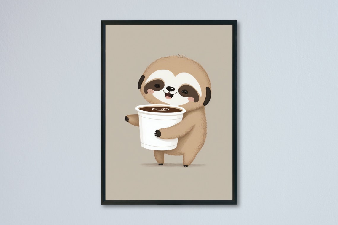 Positive Sloth Wall Art Print Funny Printable Gift Wall Hanging Decor Coffee Mug Art Print Printable Art Instant - Image 3