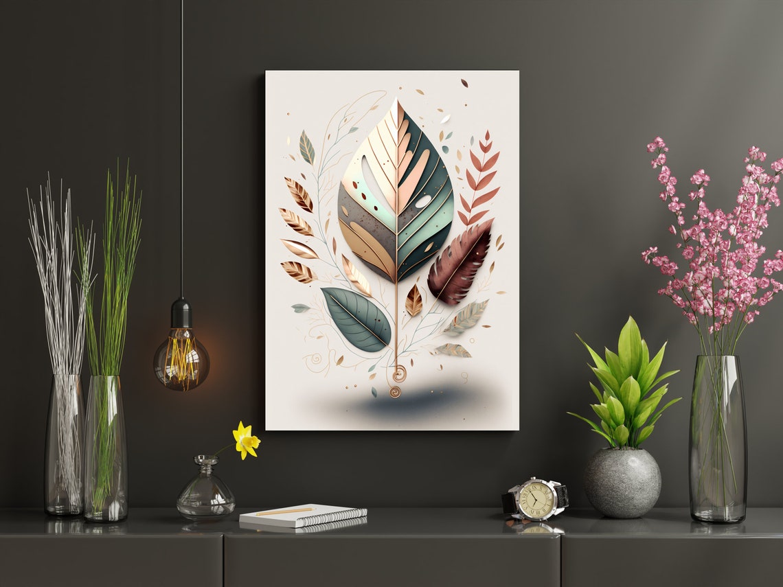 Metallic Feather Art Deco Central Plume Neutral Glam Art Poster - Image 2