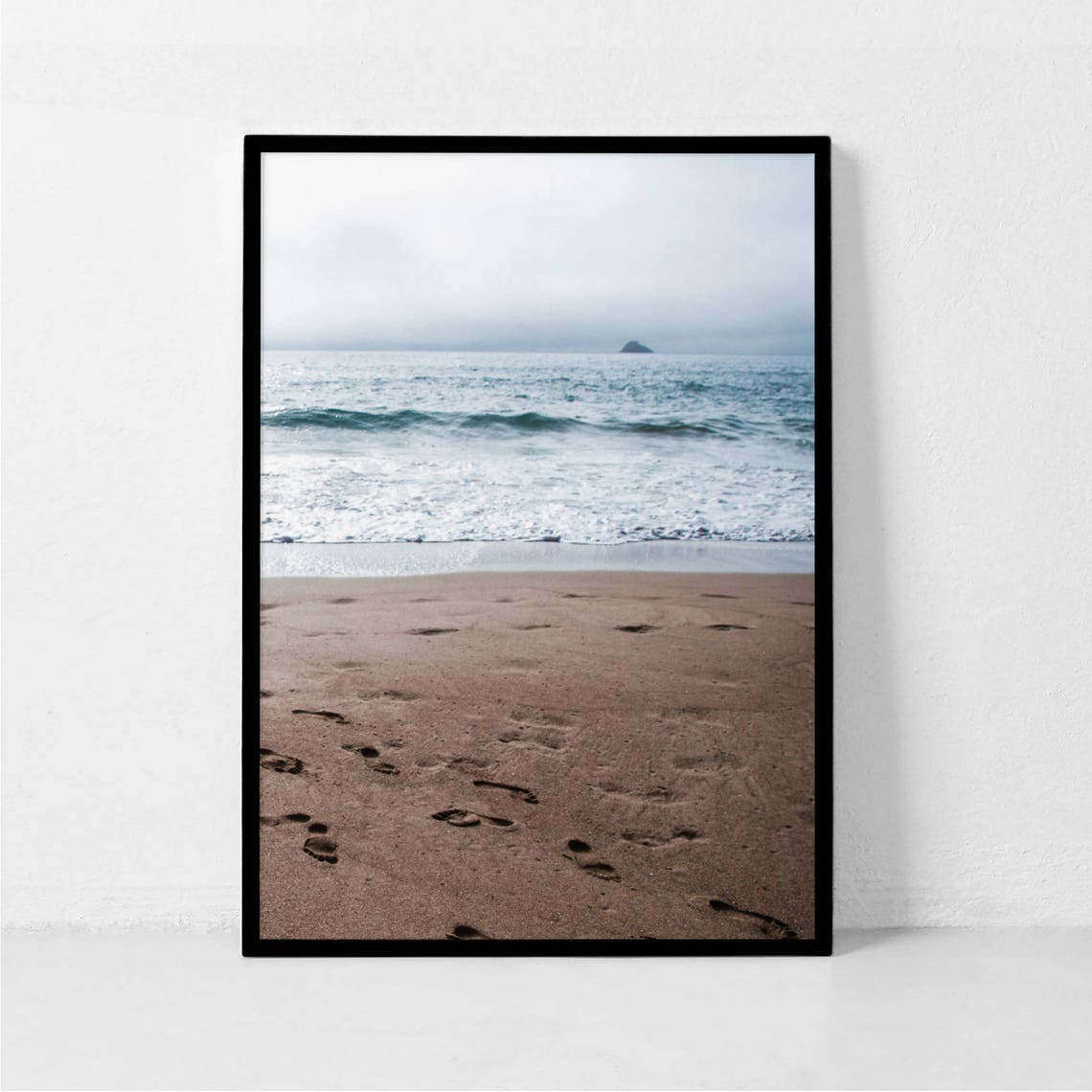 Footprints On Sand Ocean Waves Beach Vacation Photo Art Poster