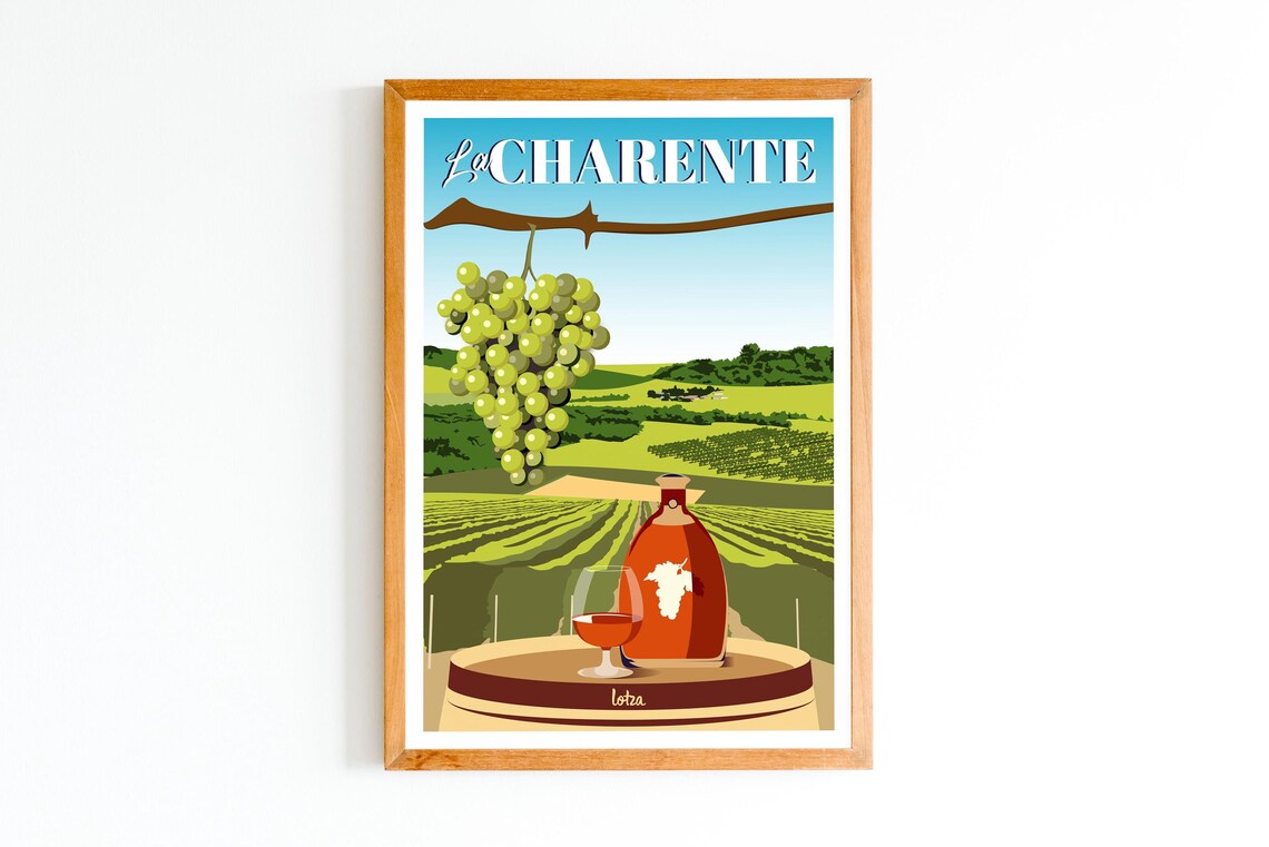 La Charente Cognac and Vineyards Vintage French Travel Poster