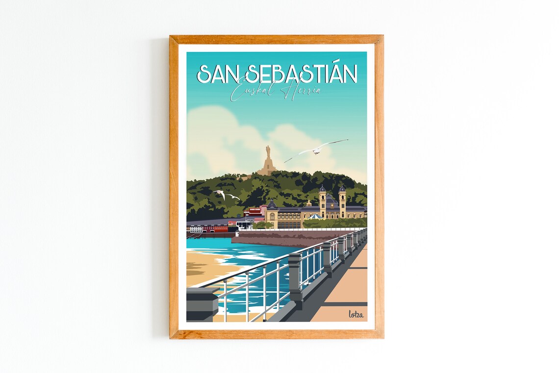 San Sebastian Vintage Travel Poster, Minimalist Spain
