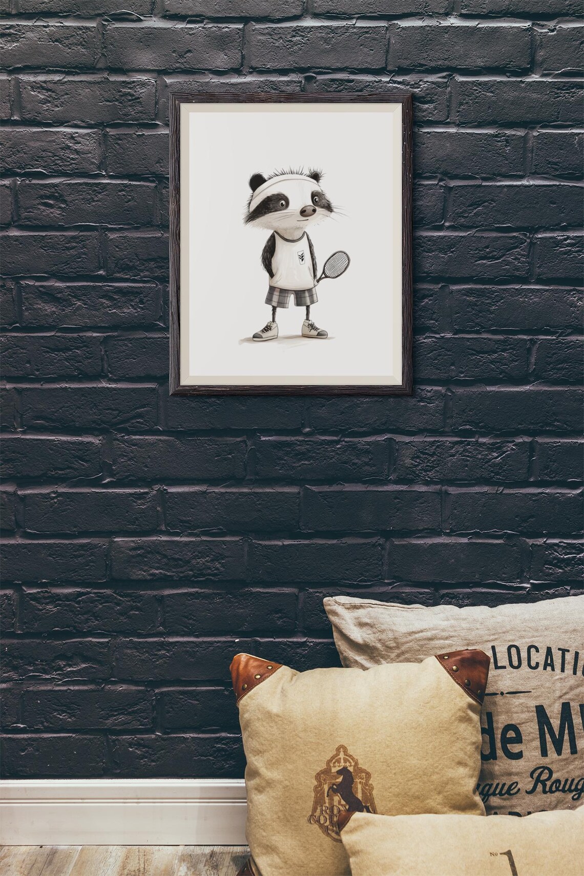Chill Badger in Tennis Gear Holding a Racket Kids Sport Animal Poster - Image 3