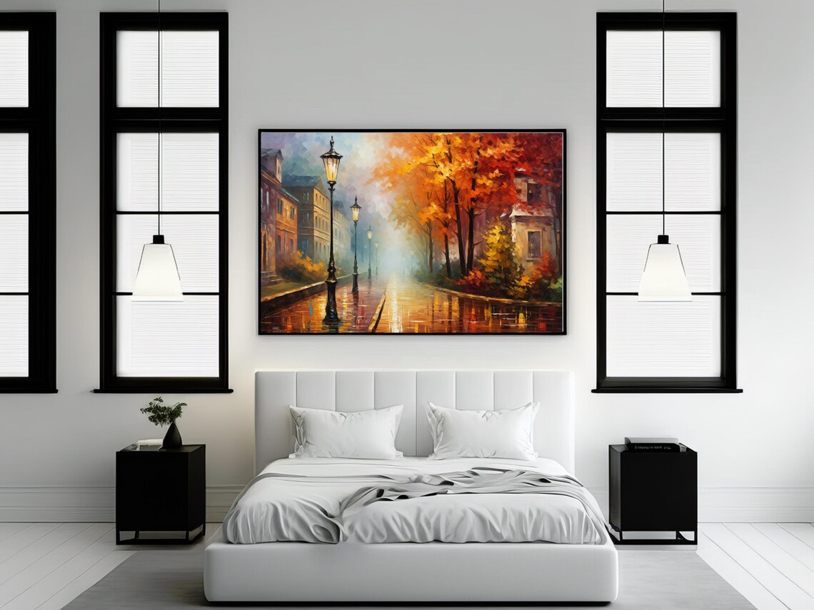 Rainy Cityscape, Colorful Impressionist Autumn Landscape - Image 2