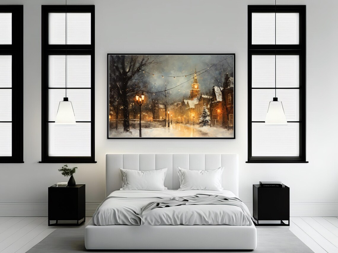 Christmas Town Vintage Winter City Painting - Image 2