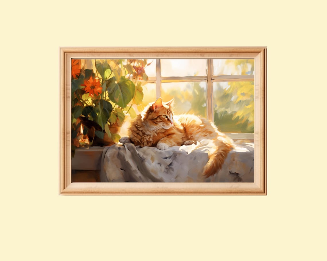 Cute Ginger Cat Painting, Adorable Cat Lover Gift