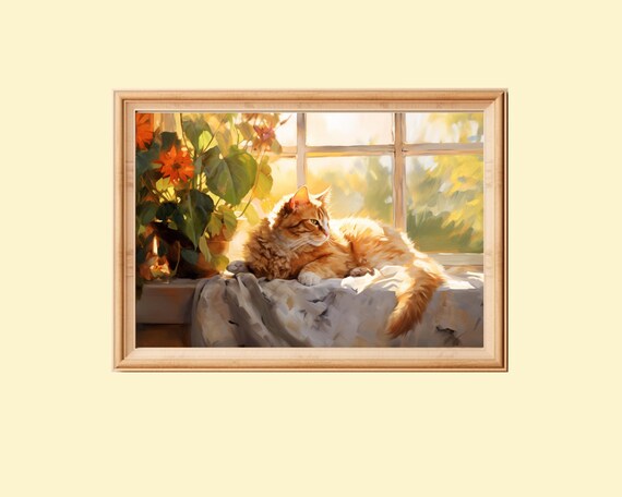 Cute Ginger Cat Painting, Adorable Cat Lover Gift
