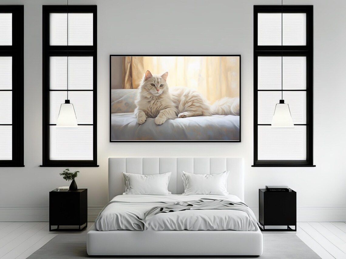 White Cat Home Decor, Feline Painting - Image 2