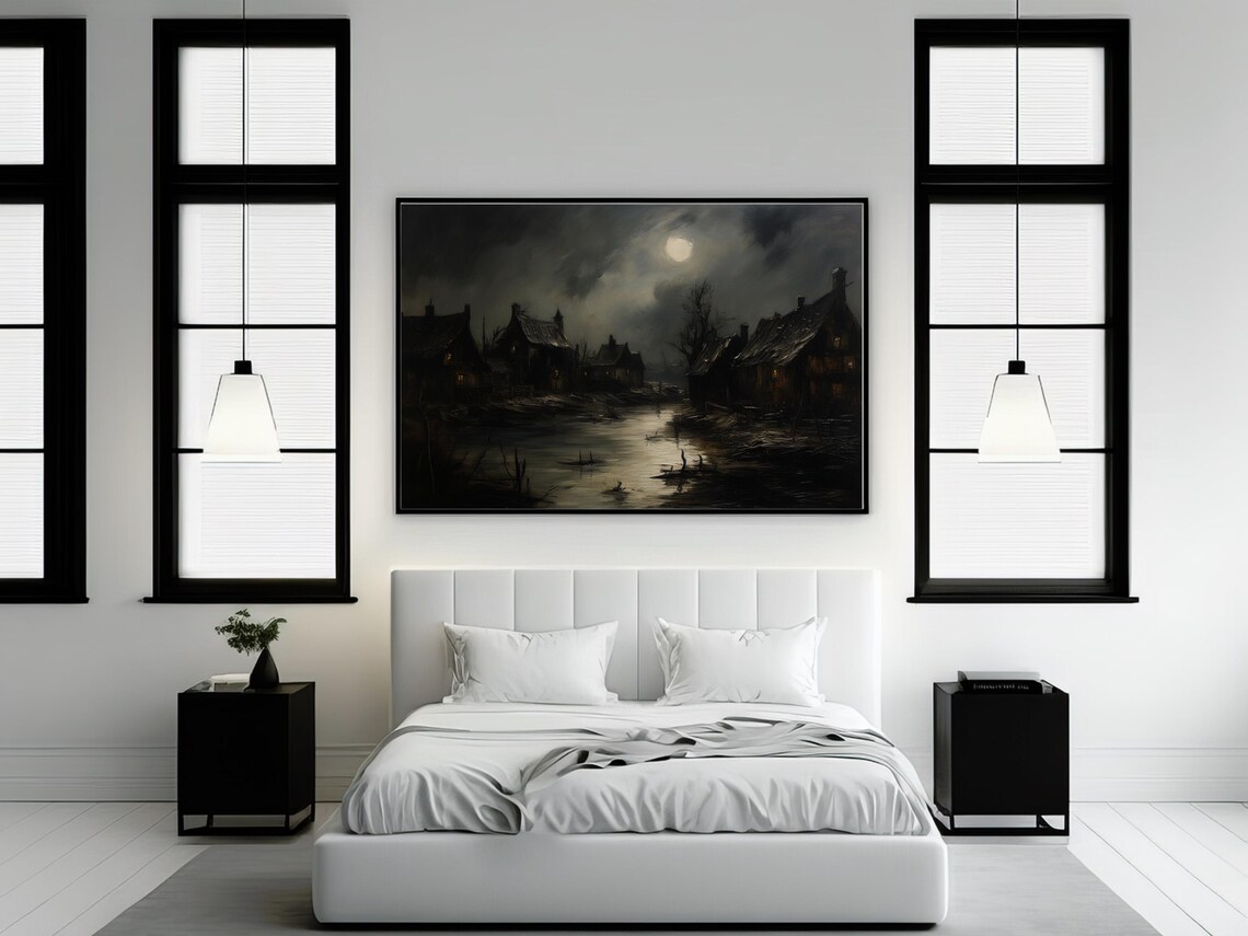Haunted Village Halloween Rustic Art Print - Image 2