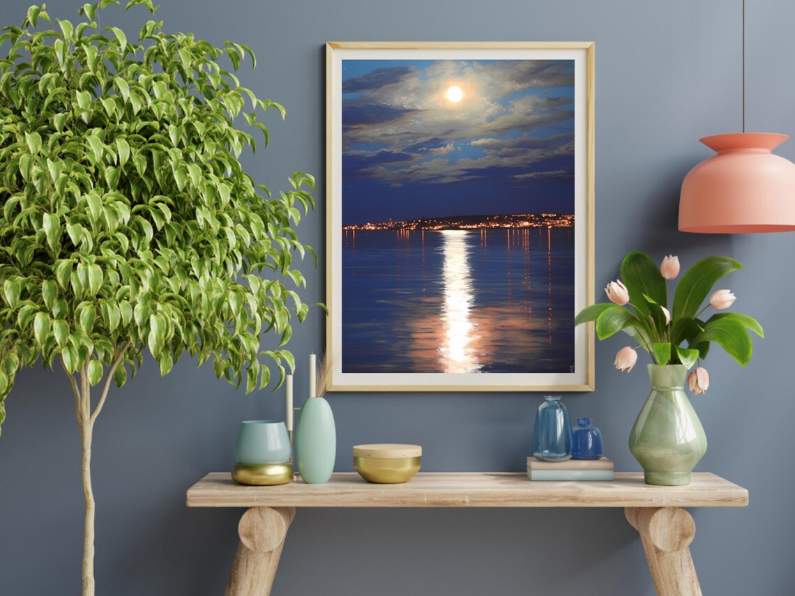 Full Moon Art Print, Moonlight Over The Bay - Image 2