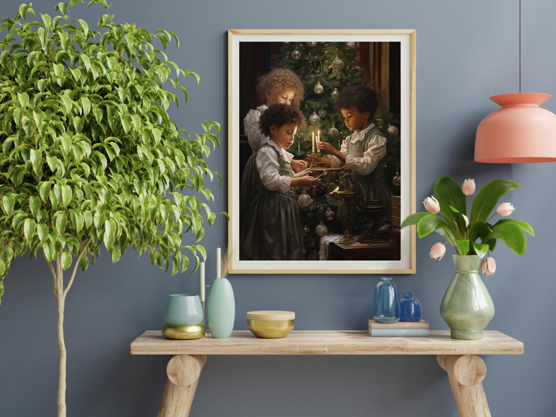 Christmas Tree Painting, Vintage Christmas Art - Image 2