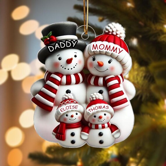 Personalized Snowman Family Christmas Ornament Holiday Wall Art for Family