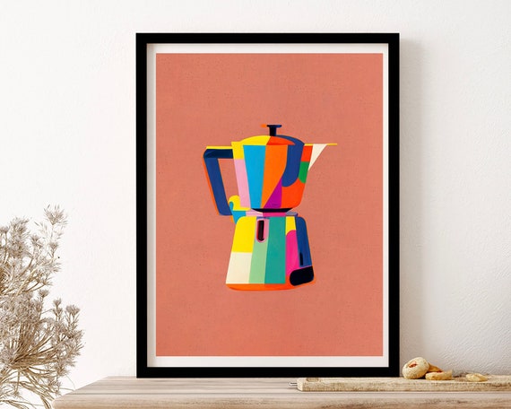 Italian Coffee Maker Illustration Wall Art Print Poster Framed Art Gift