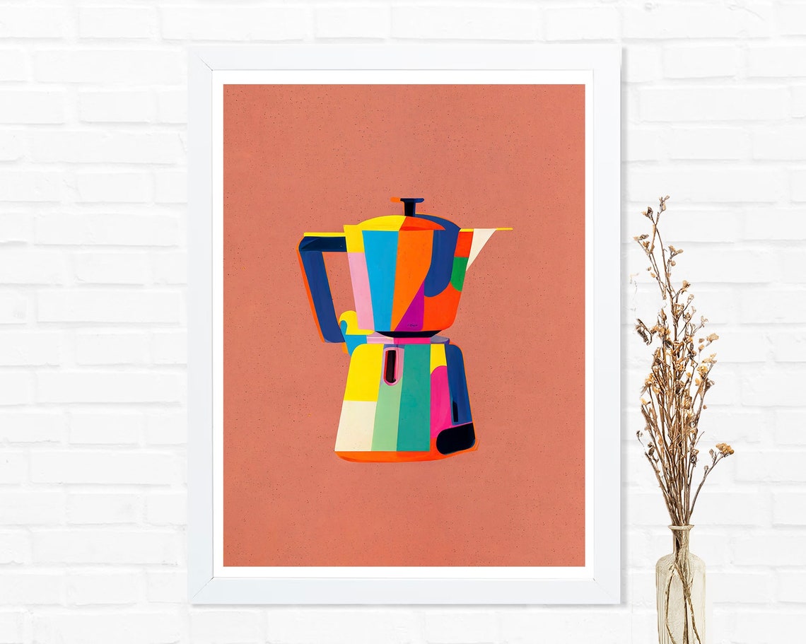 Colorful Striped Moka Pot Italian Espresso Maker Kitchen Decor Poster - Image 3