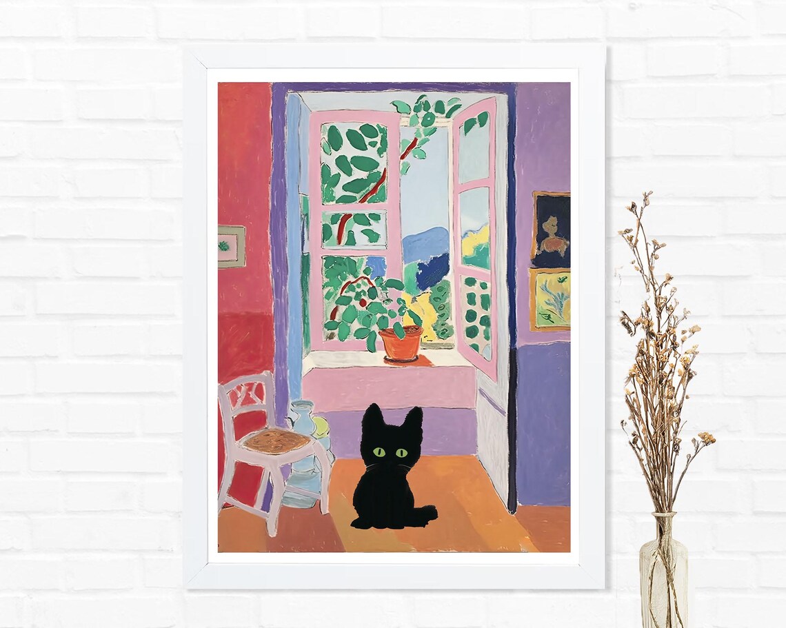 Matisse Open Window And Plants With A Black Cat Funny Animals - Image 2