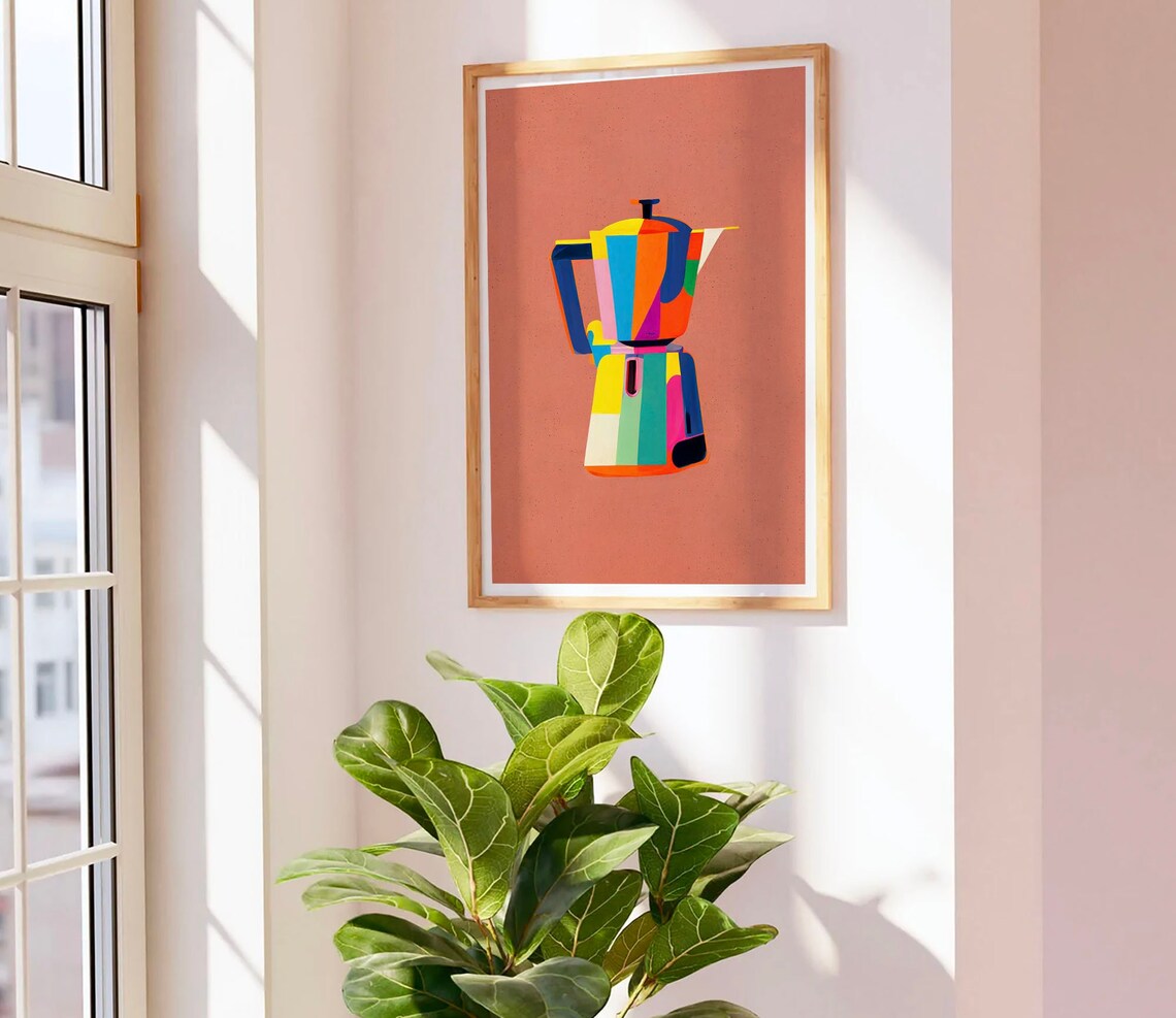 Colorful Striped Moka Pot Italian Espresso Maker Kitchen Decor Poster - Image 2