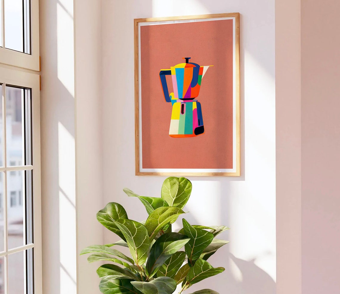 Italian Coffee Maker Illustration Wall Art Print Poster Framed Art Gift - Image 2