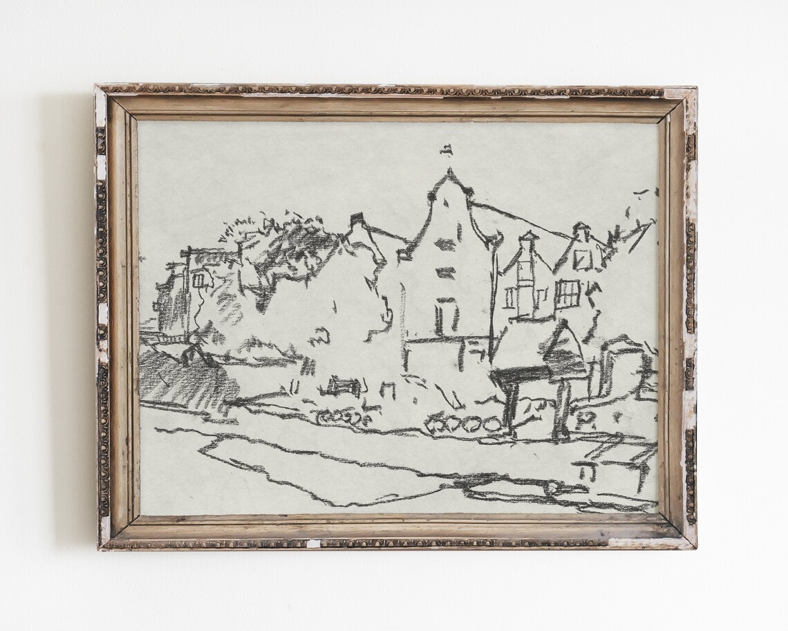 Vintage Architecture Line Art Print, Minimalist Sketch
