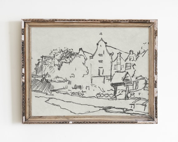 Vintage Architecture Line Art Print, Minimalist Sketch