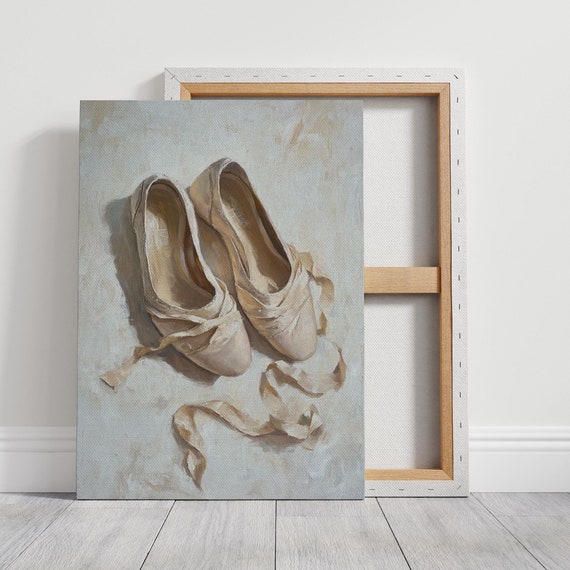 Elegant Ballet Pointe Shoes A Stunning Depiction In Classic Painting Style Celebrating The Grace And Dedication Of Dance Artistry