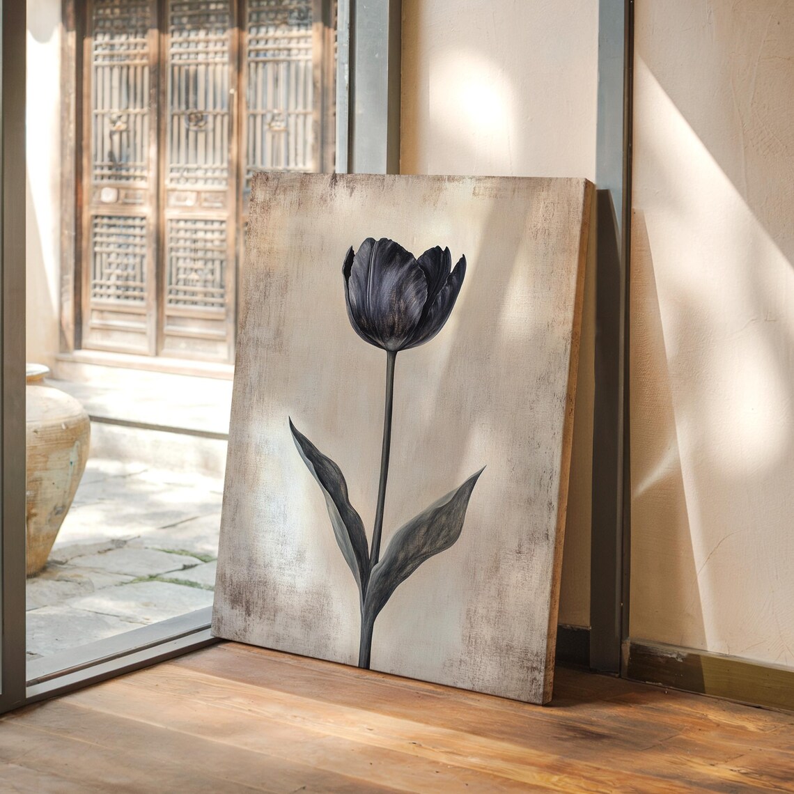 Black Tulip Botanical Print, Elegant Floral Decor
