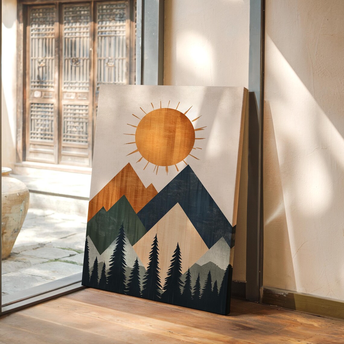 Modern Geometric Mountain Poster, Minimalist Landscape