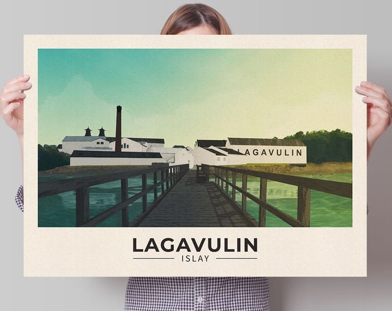 Lagavulin Port Ellen Islay Whisky Distillery Illustration Wall Art