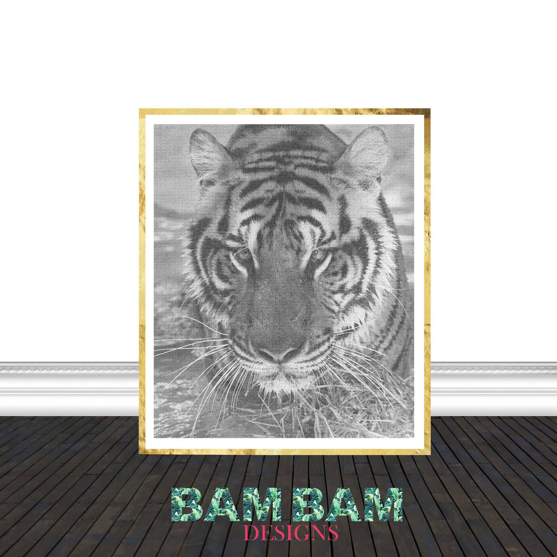 Black And White Tiger Face Close Up Monochrome Photography Art Print - Image 3