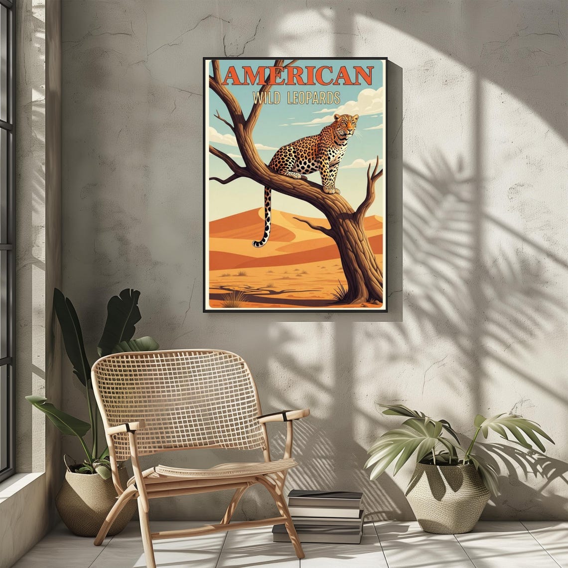 American Wild Leopards Vintage Desert Wildlife Travel Poster