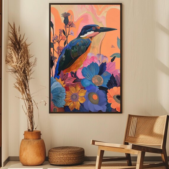 Henri Matisse Birdkingfisher Bird And Colorful Flowers Art Print Modern Wall Decor Matte Artwork Vibrant Painting Nature Tapestry Bold