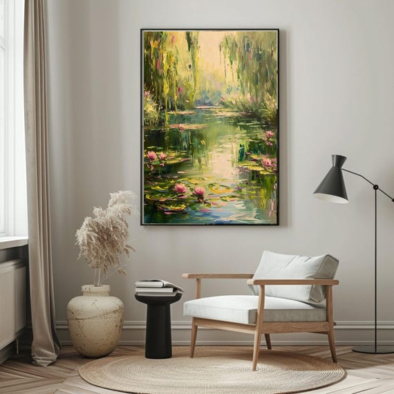 Claude Monet Style Tranquil Lily Pond Poster Home Decor Print Impressionistic Painting Gift Nature Wall Hanging Botanical Matte