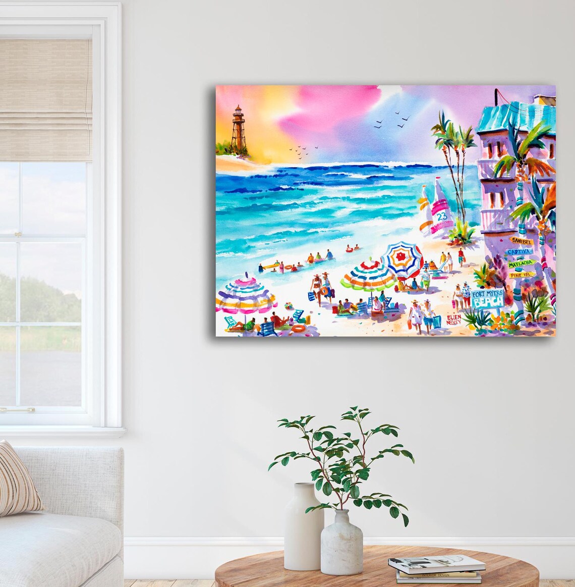 Fort Myers Beach Lighthouse Watercolor, Ellen Negley Art Print