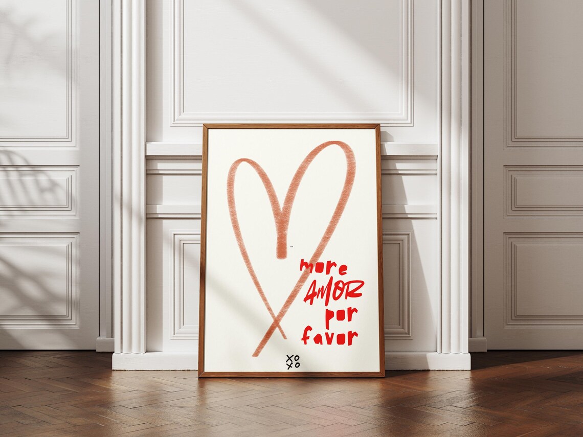 More Amor Por Favor Terracotta Heart Outline Love Quote Poster - Image 3