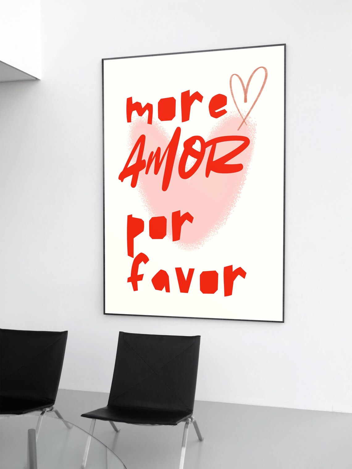 More Amor Por Favor Bold Red Letters Pink Heart Quote Poster - Image 2