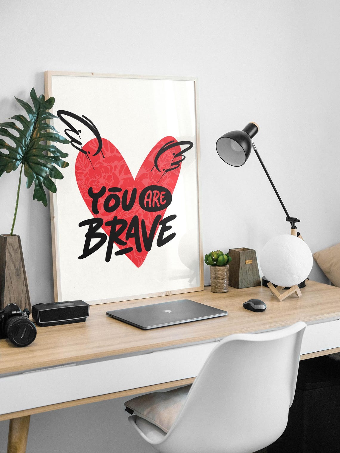 You Are Brave Red Heart Wings Bold Hand Lettered Quote Poster - Image 3