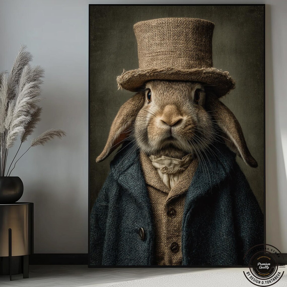 Vintage Portrait of a Rabbit Gentleman in Top Hat and Coat Poster