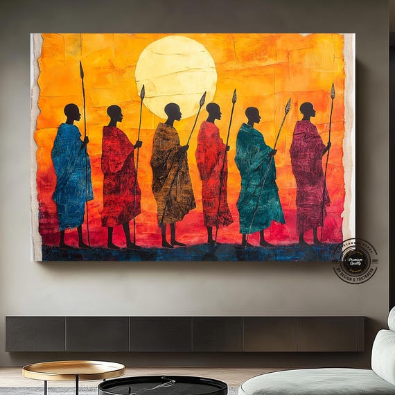 Tribal Wall Art Of Silhouettes African Figures In Traditional Dressthe Are Thin And Tallafrican Pattern Canvas Print