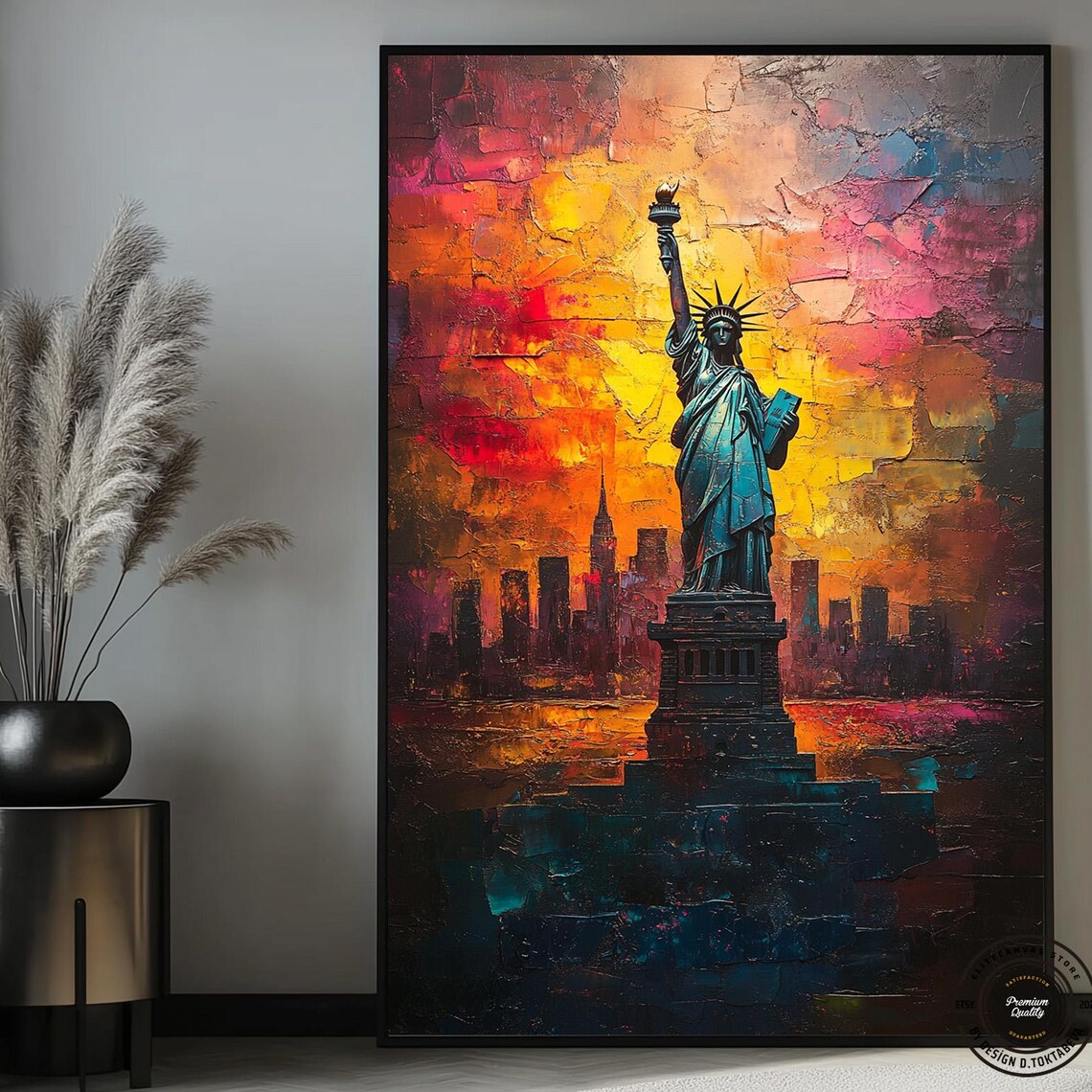 Statue of Liberty Sunset Impasto New York City Skyline Poster
