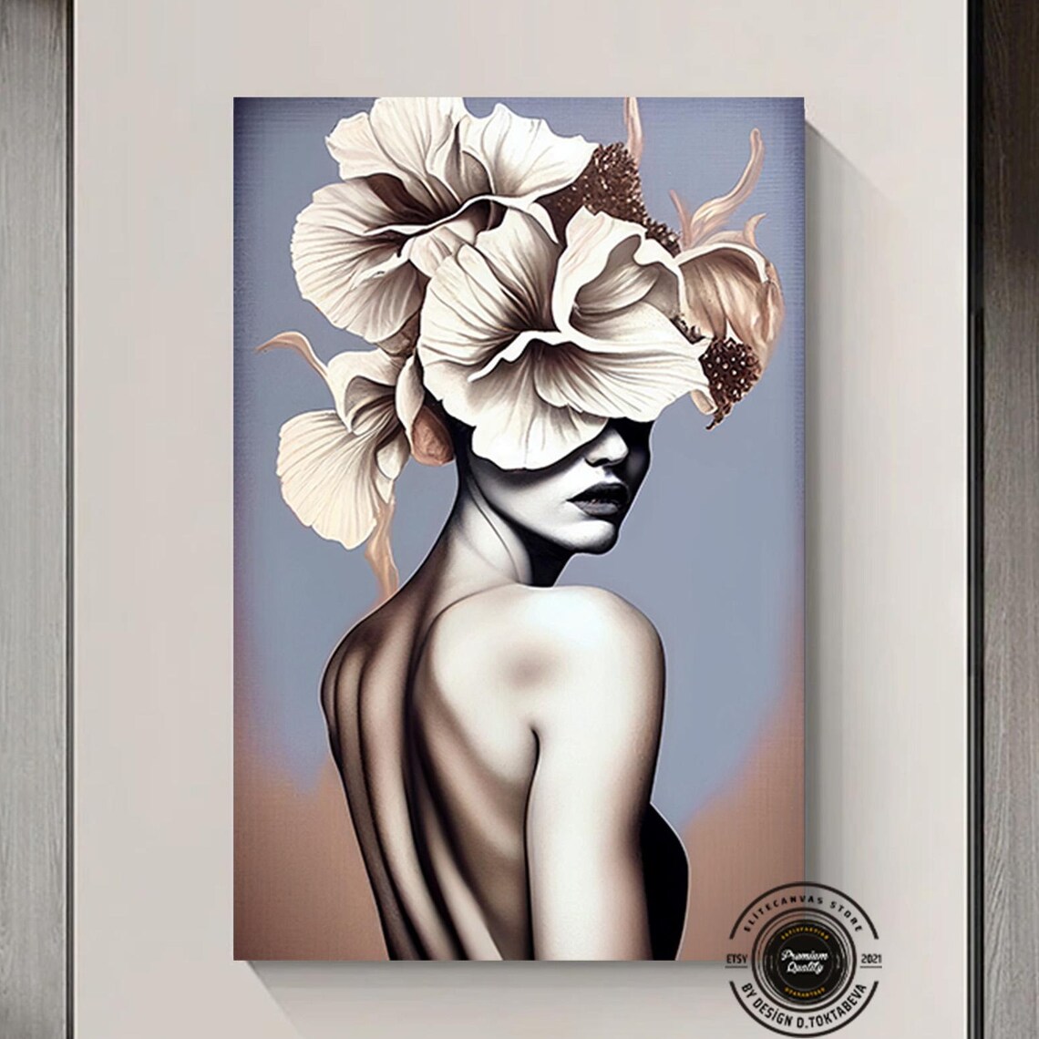 Woman White Floral Headpiece Elegant Fashion Beauty Portrait Poster
