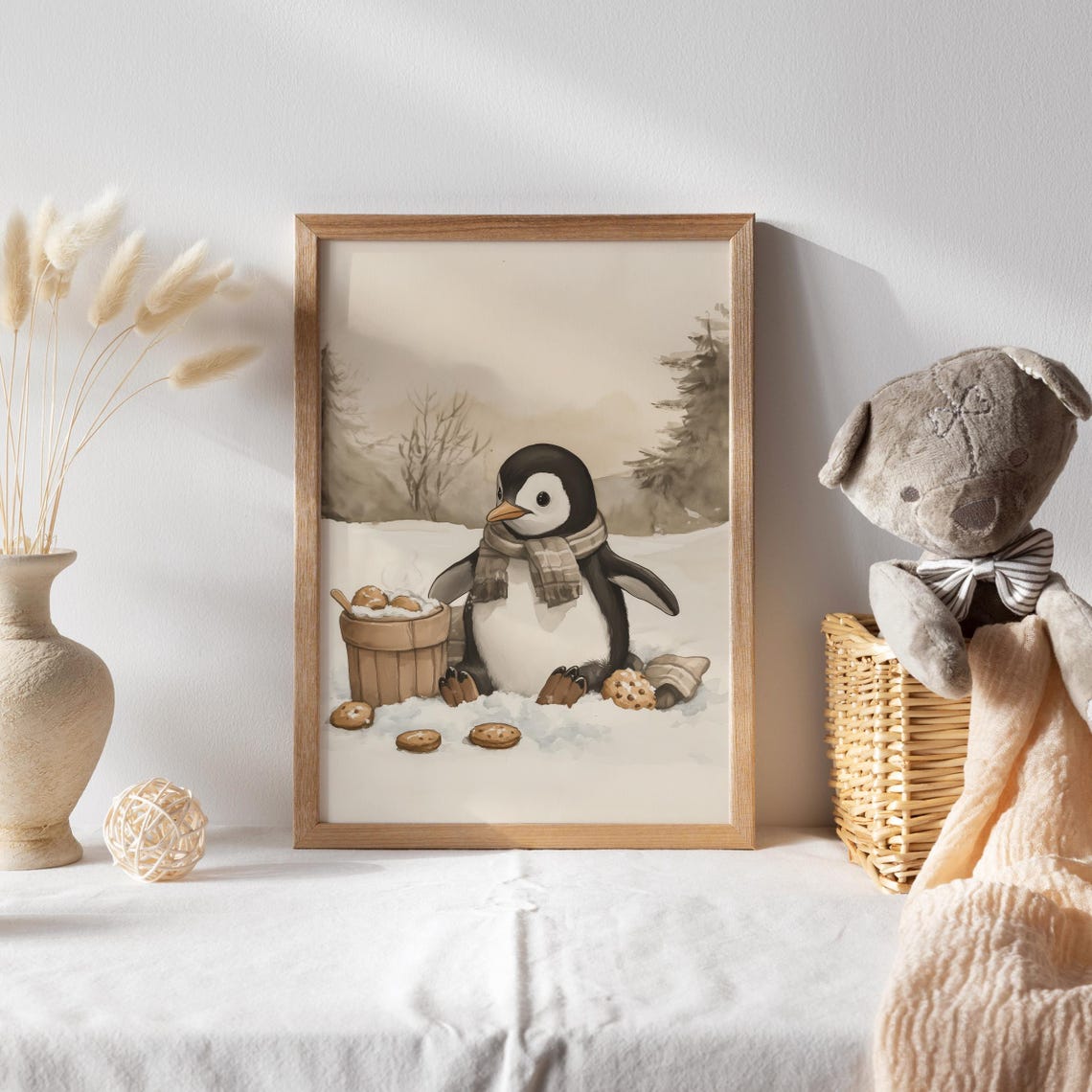 Penguin in a Scarf with Cookies in a Snowy Winter Scene Poster - Image 2