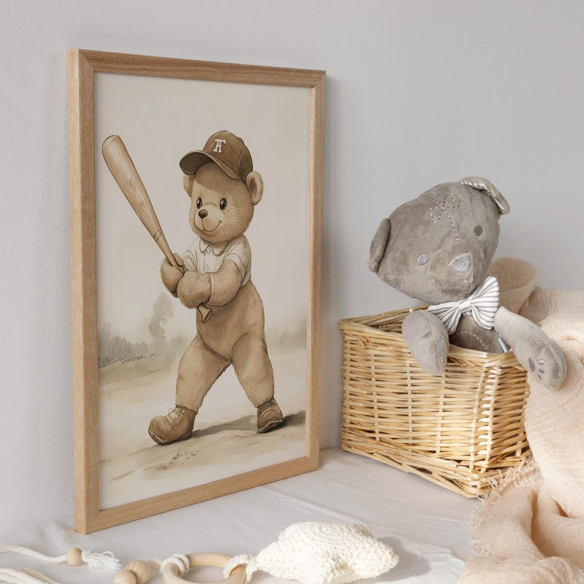 Cute Teddy Bear Baseball Player in H Cap Taking Big Swing Poster - Image 3