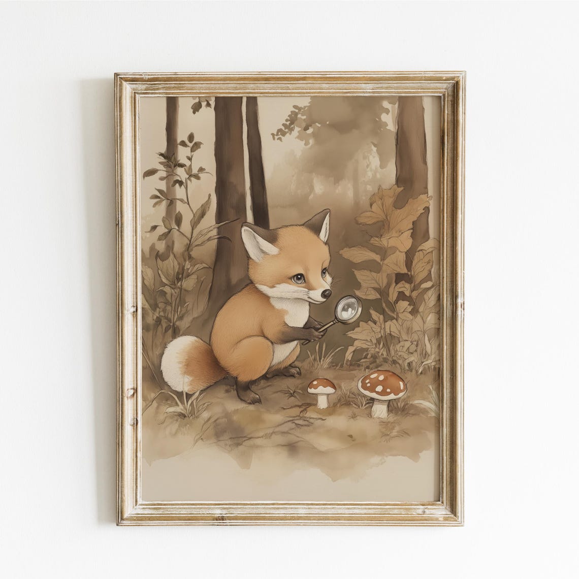 Fox Exploring Forest Print Nursery Decor Animal Art Gender Neutral Playroom Kids Room Baby