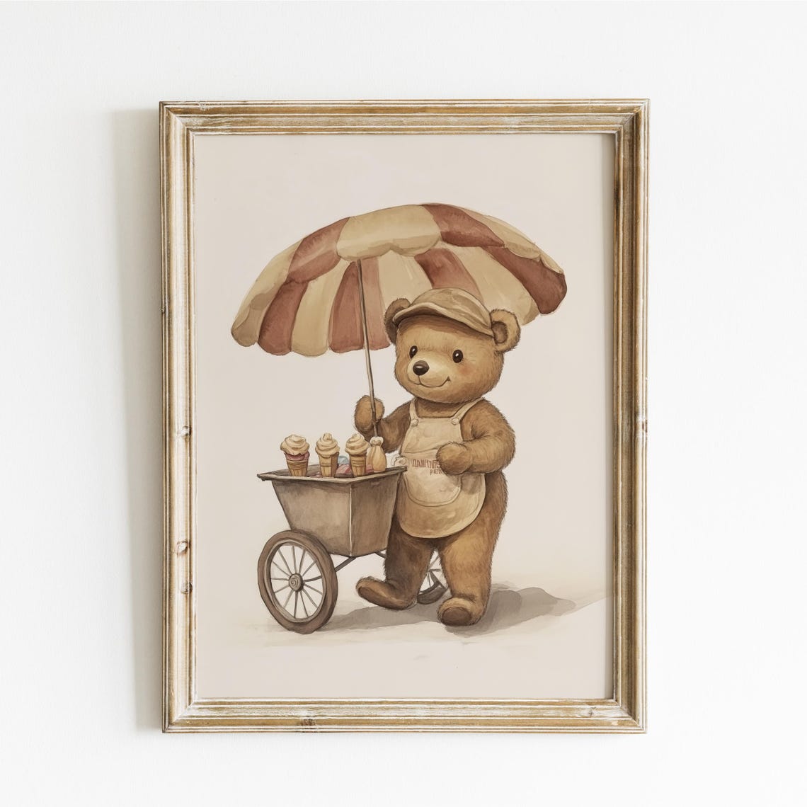 Teddy Bear Ice Cream Cart Under Striped Umbrella Funny Poster