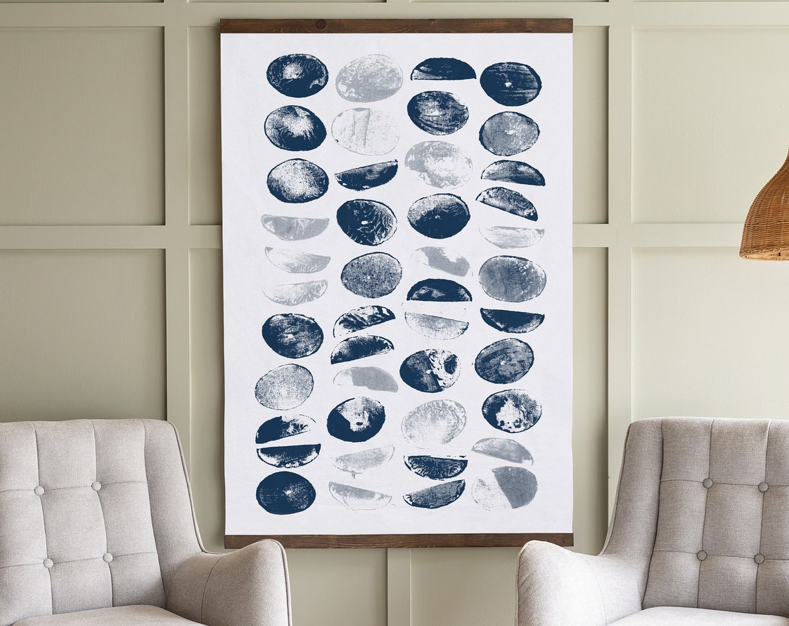 Navy Blue Moon Phase Watercolor Circles Modern Abstract Poster