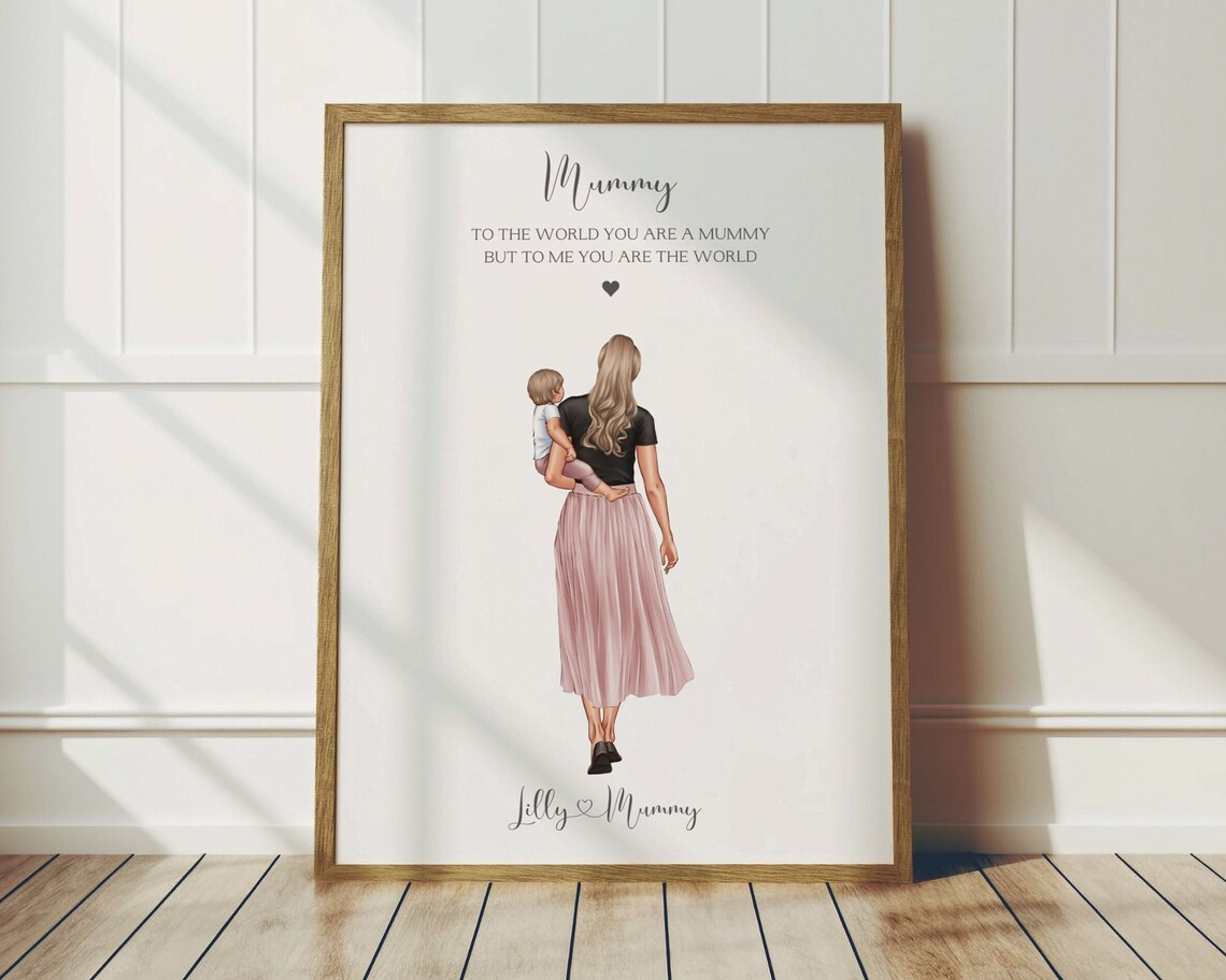 Personalised Mummy Carrying Child Walking Away Illustrated Print