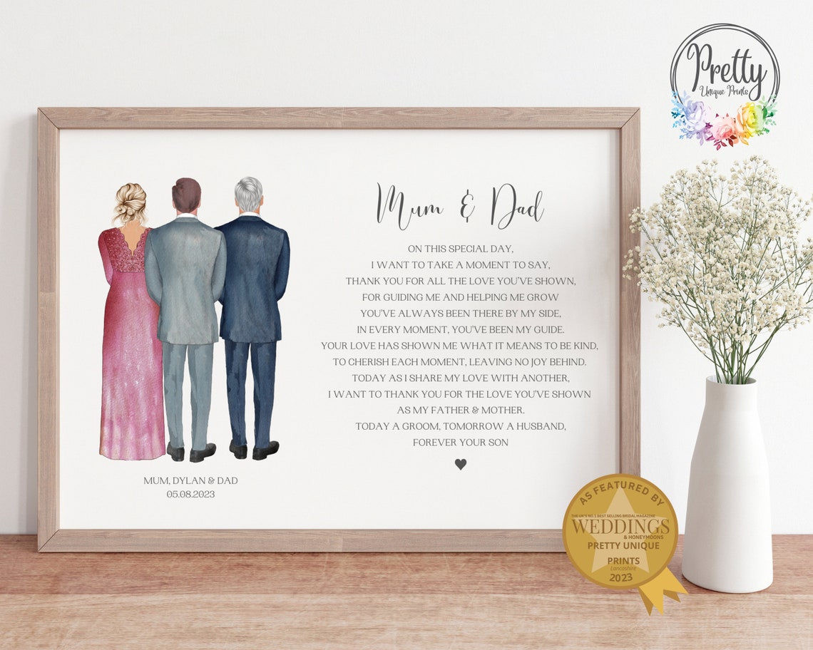 Personalised Mum And Dad Groom Wedding Day Thank You Gift Poster